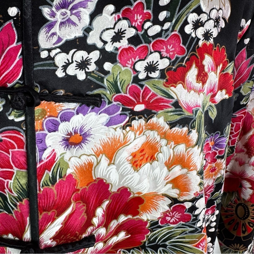 Grace Chang Silk Jacket Black Floral Size S - Picture 6 of 9
